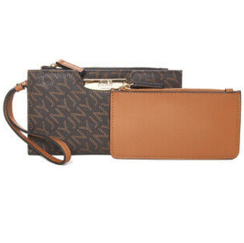NWT Jones New York Brown & Camel Logo Wallet Set Brown and Tan Wristlet